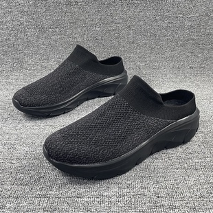 外贸男鞋大码双层飞织透气休闲鞋加厚防滑软底包头袜子露跟半拖鞋