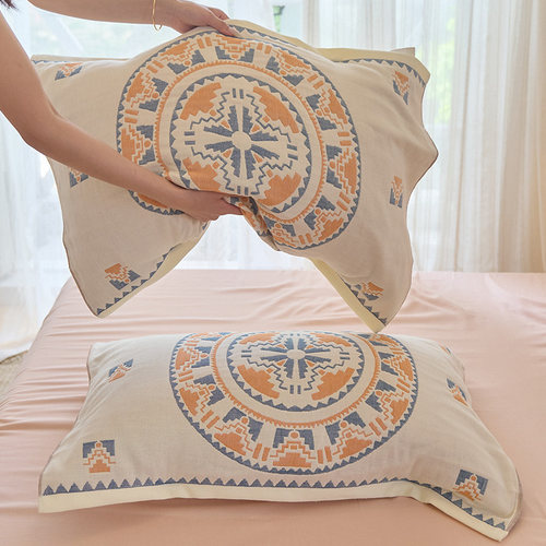 纯棉纱布绑带枕巾一对装加厚防滑不脱落柔软透气全棉吸汗枕头盖巾