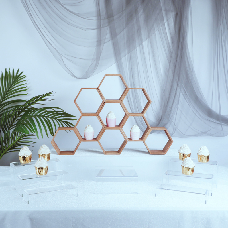 欧式 蜂巢背景板 甜品台摆件展示架木质下午茶糕点架户外婚礼布置