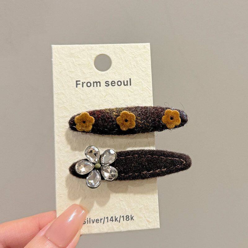 韩国东大门复古毛呢闪钻植绒花朵