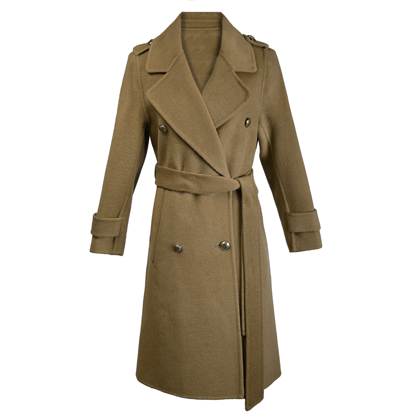 双面毛呢西装领双排扣呢子大衣