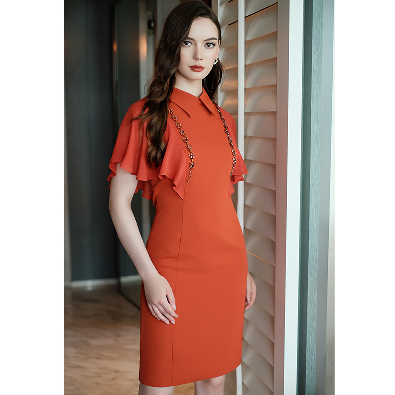 绝色时尚ol通勤女装气质职业连衣裙夏高级感雪纺荷叶袖修身一步裙