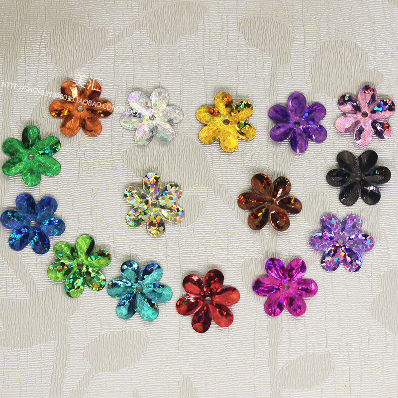 15mm镭射花朵diy手工花型亮片舞台演出服装角色装扮材料包珠片斤
