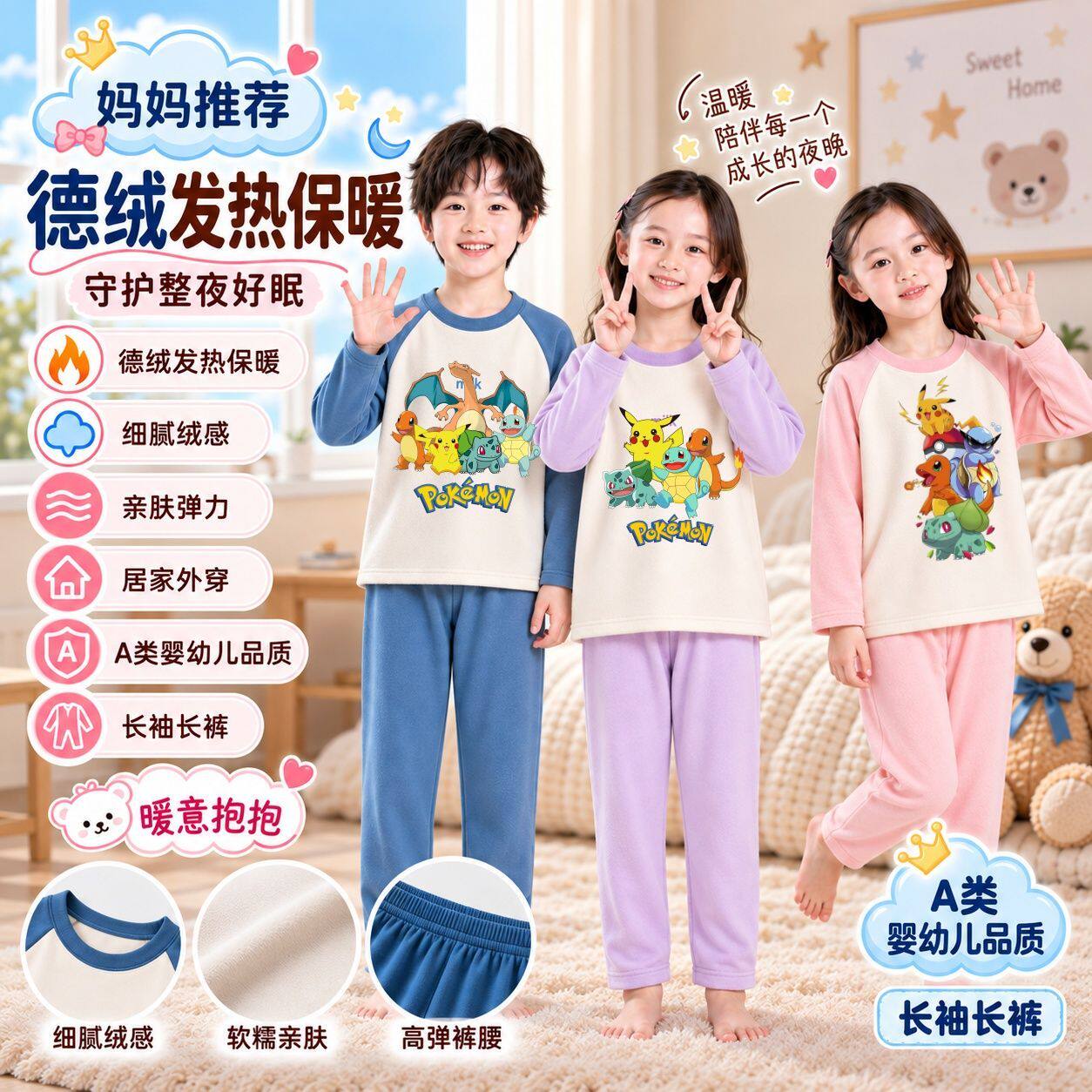 宝可梦皮卡丘儿童保暖发