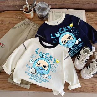 儿童纯棉长袖T恤男女童春秋打底衫2025新款宝宝洋气蛋仔派对上衣t