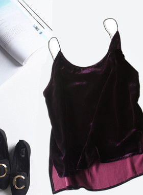 金丝绒小吊带背心内搭外穿百搭宽松大码打底衫圆领细带显瘦上衣女