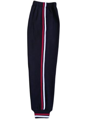 定做小学生校服子藏蓝色拼红白条二条杠初中高中学生棉质宽松裤子