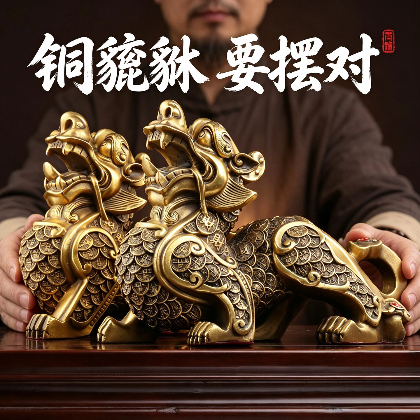 全铜貔貅摆件铜皮丘一对神兽招财办公室家居客厅店铺开业中式礼品