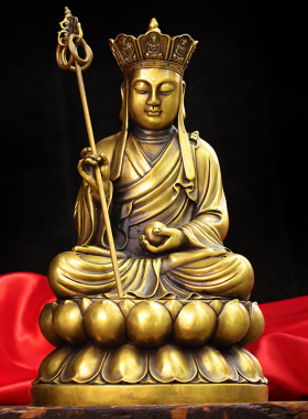黄铜地藏王佛像 家居佛堂供奉金属手工艺品摆件 地藏菩萨坐像大号