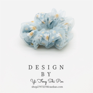 田园风新款 欧根纱双层大肠发圈仙气网纱气质扎马尾发绳头绳女碎花