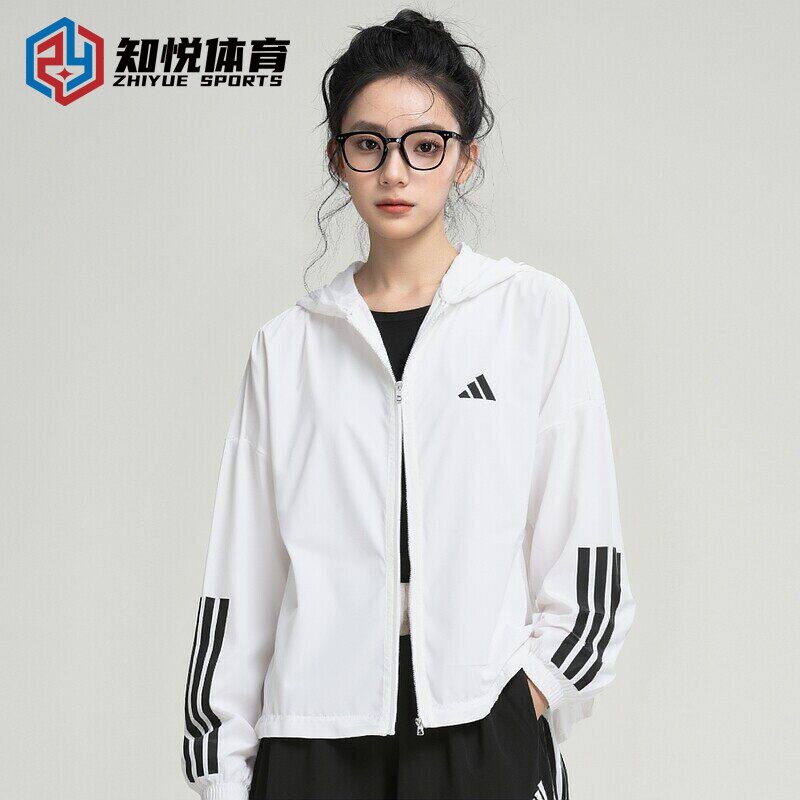 阿迪达斯运动外套女25新款连帽拉链夹克休闲防晒衣KC7655  KC7654