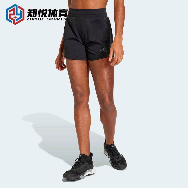 Adidas阿迪达斯女子黑色运动短裤梭织透气速干跑步健身裤KS1409
