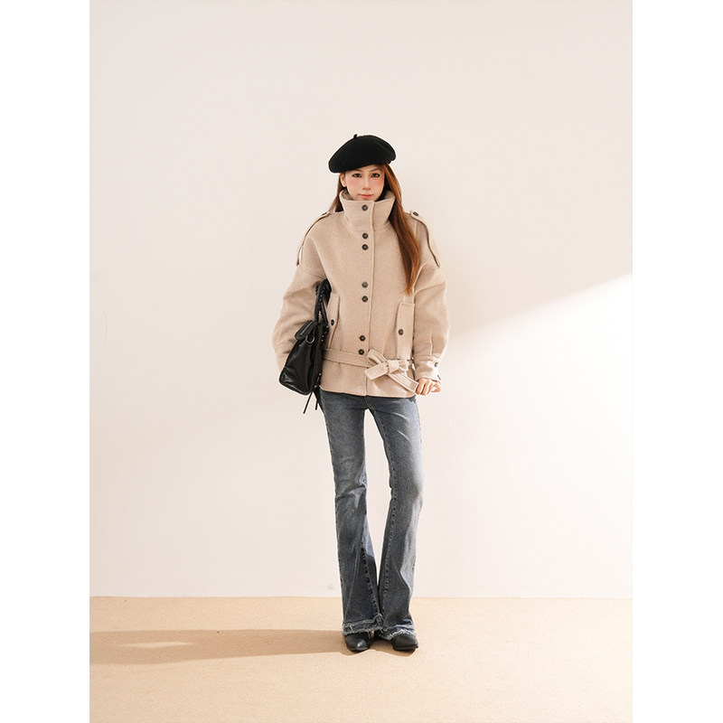 松间步月 韩系气质绑带收腰大衣2025冬季新款加厚立领外套上衣女,女装/女士精品,毛呢外套,淘宝优惠券,粉丝福利购,淘宝优惠卷