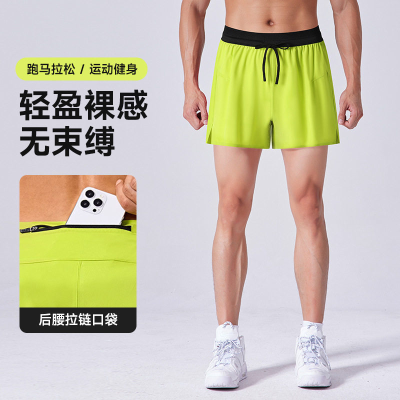 户外马拉松跑步运动短裤男加大码宽松竞跑健身三分裤后腰拉链口袋