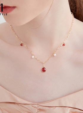 MCK红色玛瑙淡水珍珠项链女款