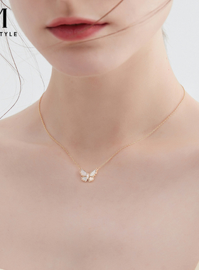 925银贝壳蝴蝶锁骨链高级感轻奢