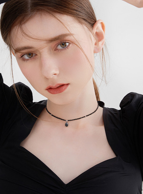 MCK黑色仿水晶choker锁骨链