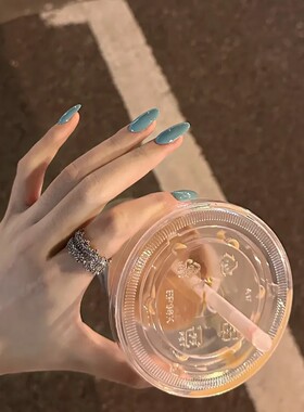 高级感显白蓝色手工穿戴甲中长款美甲气质百搭纯色指甲小红书爆款