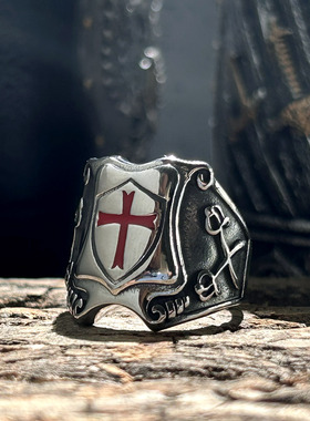 十字军圣殿骑士团十字架盾牌戒指