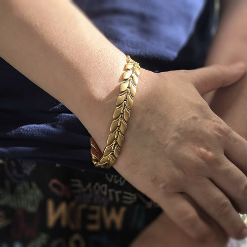 罗马金色能量麦穗手链男女钛钢