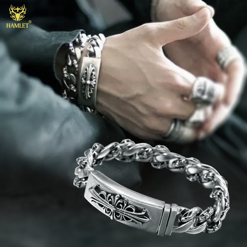 嘻哈十字架手链男款潮流钛钢配饰