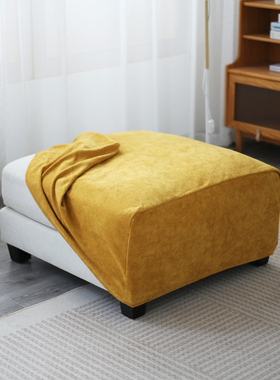 全包防滑雪尼尔沙发方榻套订做北欧加厚布艺保护冬季方踏脚踏套罩