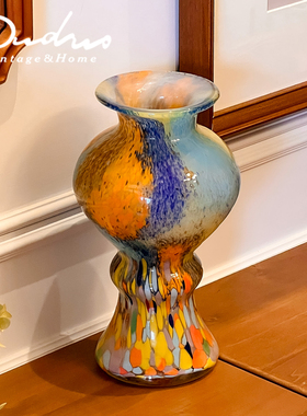 彩色中古琉璃花瓶客厅高级感花器