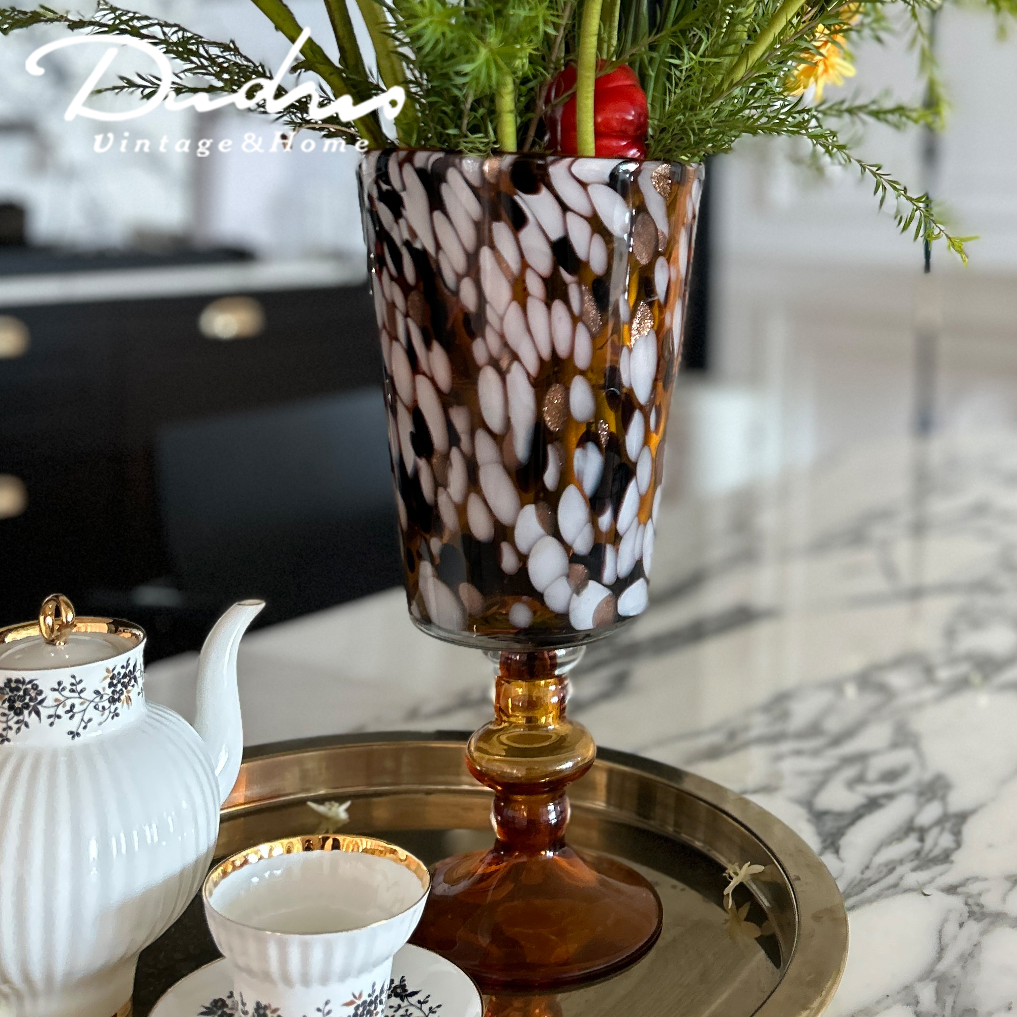 中古小众琉璃斑点花瓶客厅小摆件