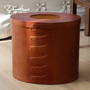 复古手工木质垃圾桶北欧夏克盒桌面摆件小众椭圆纸巾盒中古收纳桶