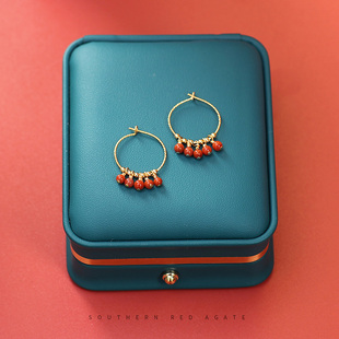 天然南红玛瑙耳环女K包金耳坠流苏民族风旗袍古风2023新款 高级感