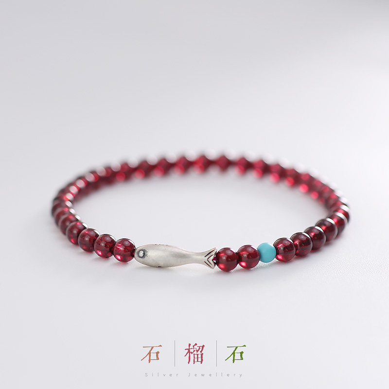 原创天然石榴石手链女纯银小鱼个性古风简约小众设计感手串学生,饰品/流行首饰/时尚饰品新,手链,淘宝优惠券,粉丝福利购,淘宝优惠卷