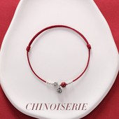 银复古铃铛脚链女朱砂纯银红绳编织手链女夏手绳礼物个性 脚踝链
