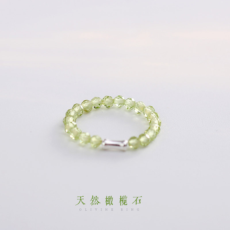 天然橄榄石S925银竹节戒指图片