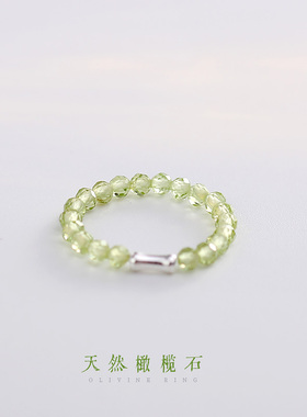 天然橄榄石S925银竹节戒指
