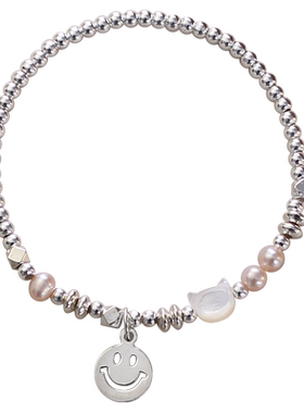 925纯银淡水珍珠贝壳猫咪手链