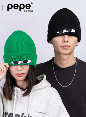 WCC X 悲伤蛙联名款网红针织毛线帽显瘦秋冬季刺绣冷帽男女嘻哈潮