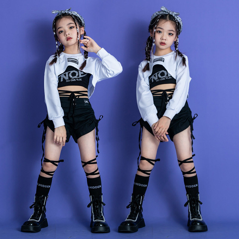 爵士舞服装女童模特露脐T台走秀潮服演出服少儿hiphop街舞表演服