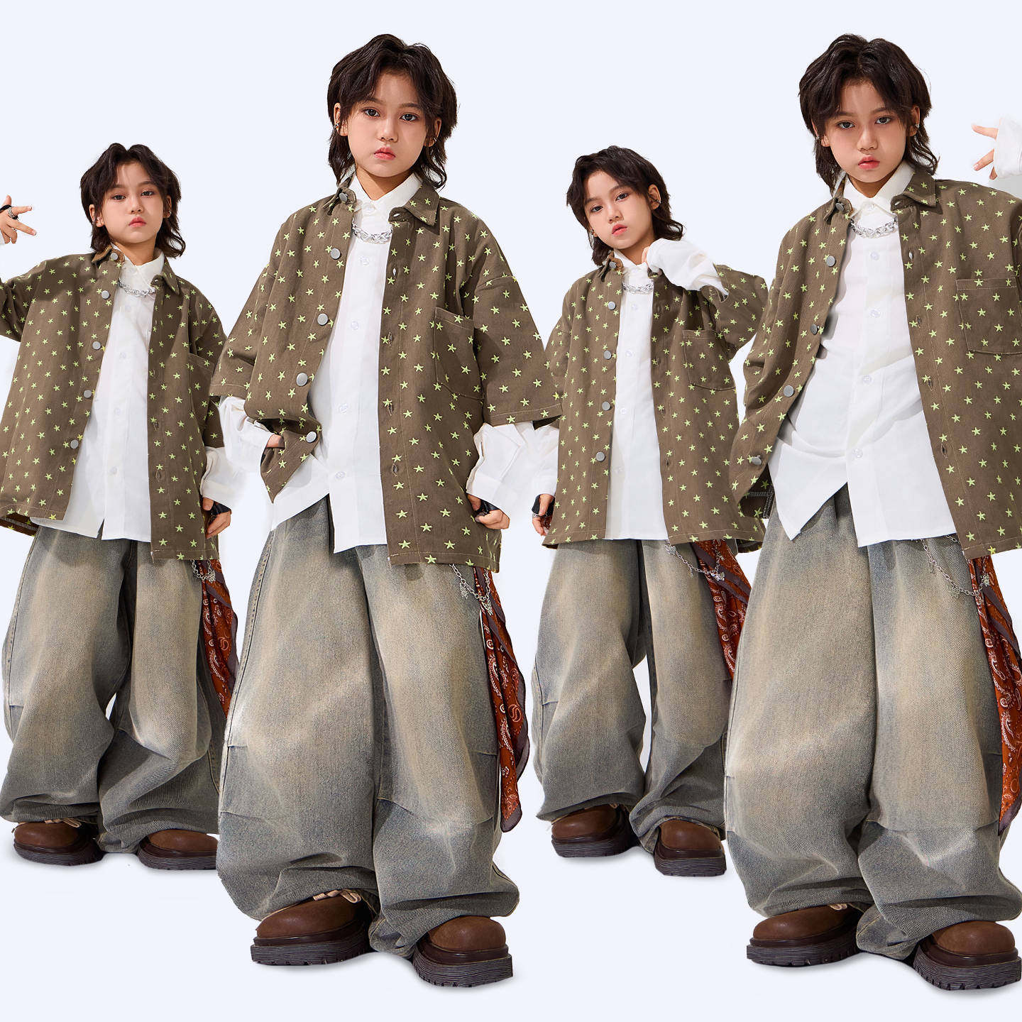 街舞儿童潮服男女童衬衫酷帅嘻哈套装少儿hiphop长袖街舞演出服装