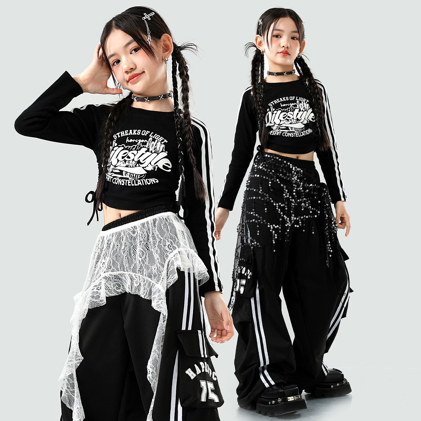 元旦儿童街舞服春秋女孩露脐jazz爵士舞表演潮装模特走秀练功女团