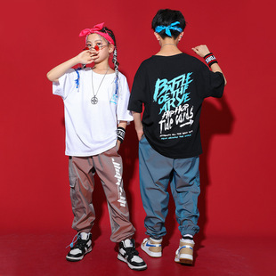 儿童街舞服套装男童定制街舞女童爵士舞架子鼓走秀服装变色龙潮裤