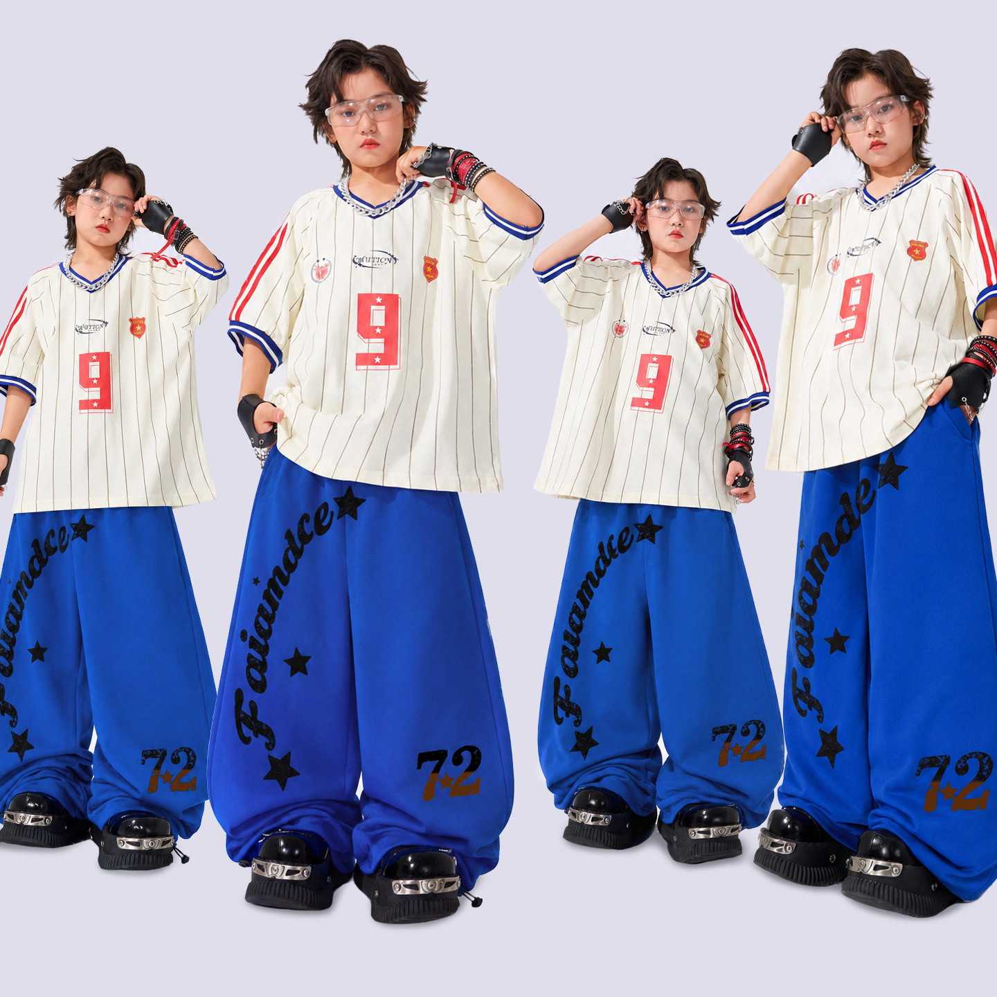 嘻哈童装潮牌街舞儿童潮服男童衬衫短袖套装hiphop女童潮装演出服