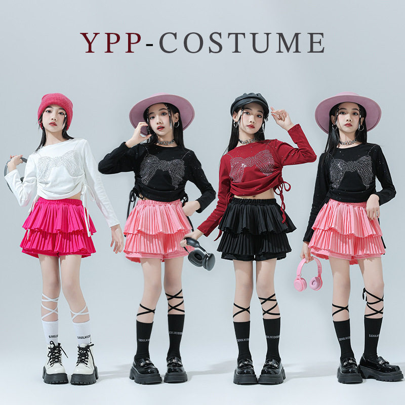 女童街舞演出服套装舞蹈练功服蛋糕裙两件套儿童爵士舞走秀表演服