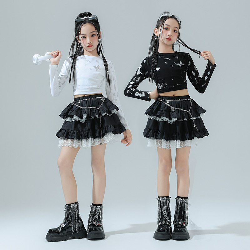 爵士舞服装女童韩版露脐jazz走秀表演出服装女孩蛋糕裙街舞儿童潮