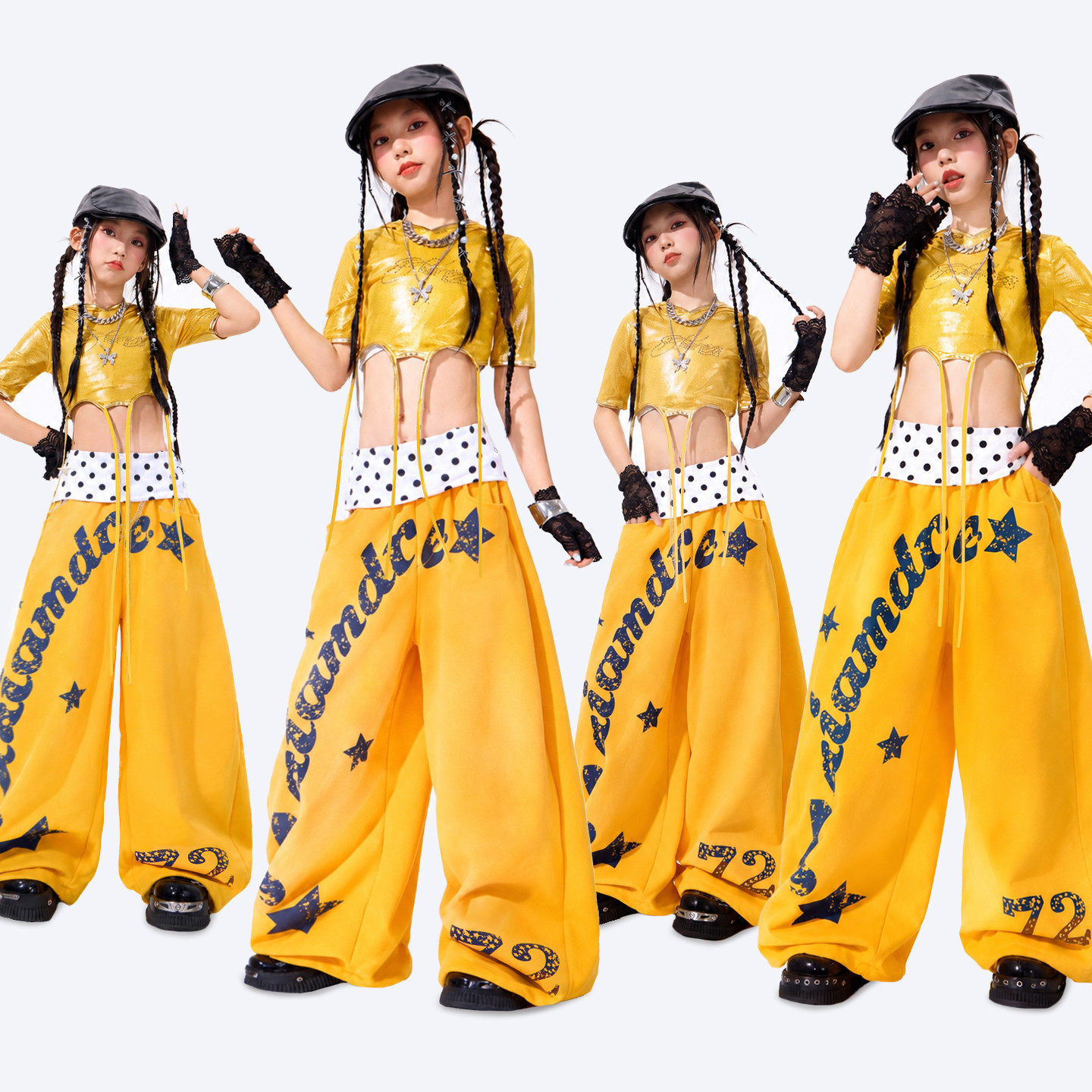 女童爵士舞服装jazz女团多巴胺黄色套装走秀舞蹈表演服儿童演出服