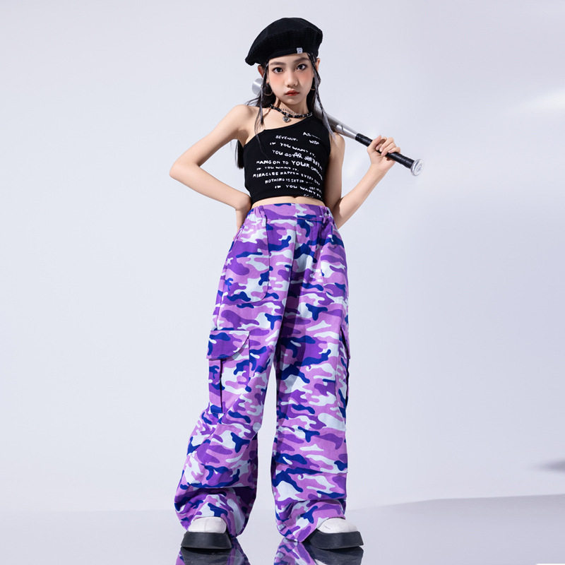 爵士舞女童服装潮酷时髦女孩迷彩服儿童走秀潮服少儿爵士演出服夏