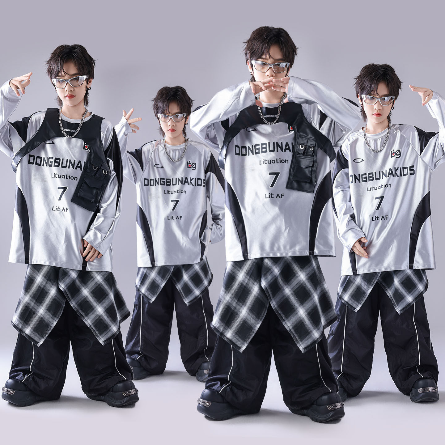 街舞儿童潮服少儿服装hiphop童装男童架子鼓演出服亮片潮酷套装帅