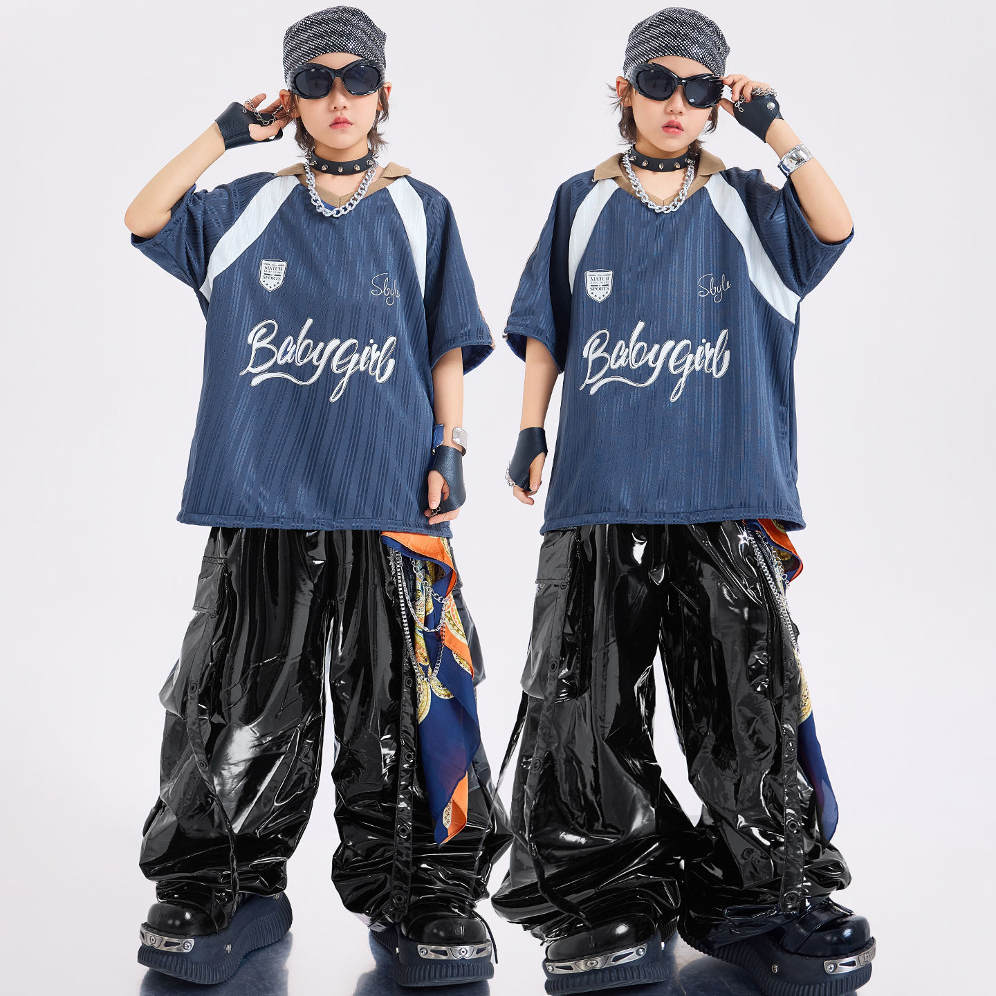 儿童街舞潮服男童潮酷时髦短袖女童宽松嘻哈hiphop练功演出服套装