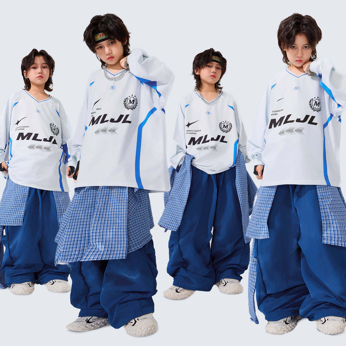 儿童hiphop街舞演出服装男童白色字母嘻哈酷帅少儿街舞表演服套装