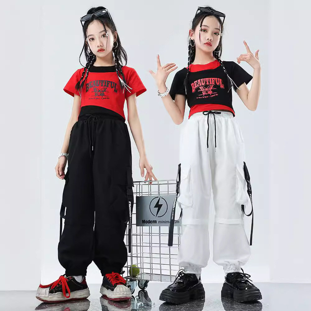 女童夏季嘻哈街舞套装儿童洋气工装裤中大童时髦炸街街舞服两件套