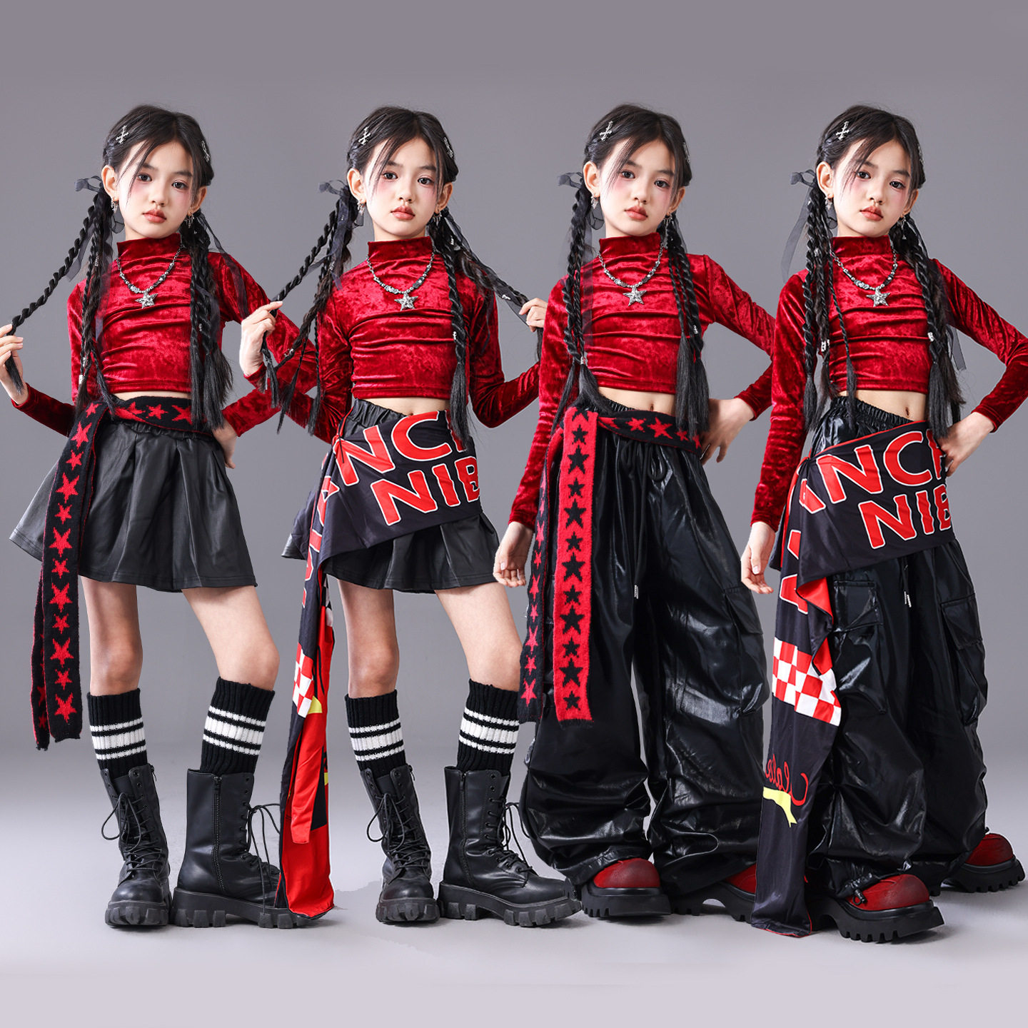 爵士舞女童服装潮酷时髦元旦儿童喜庆演出服女团jazz套装舞台表演